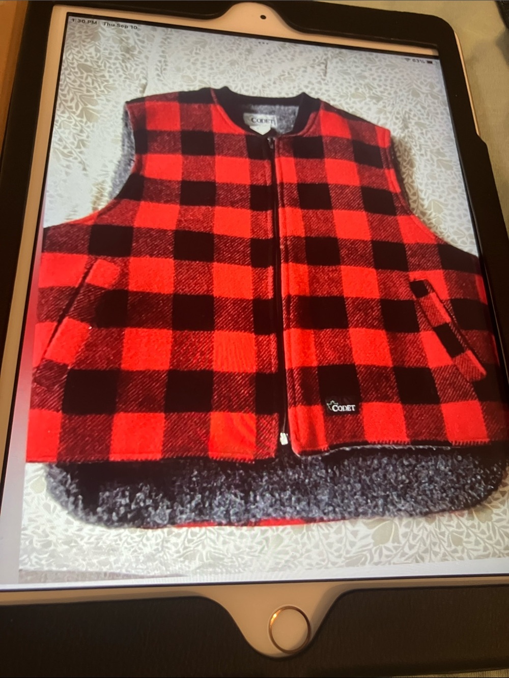 Vintage Codet vest men’s extra large, red buffalo plaid.